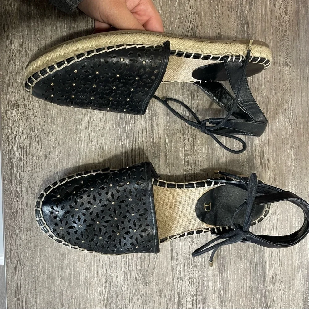 Unisa Cayta Black Floral Cutout Ankle Strap Espadrille